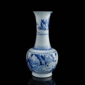 A Chinese blue and white 'landscape' vase, Kangxi period, Qing dynasty