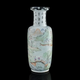 A Chinese Qianjiang-enameled ‘landscape’ rouleau vase, late 19th century