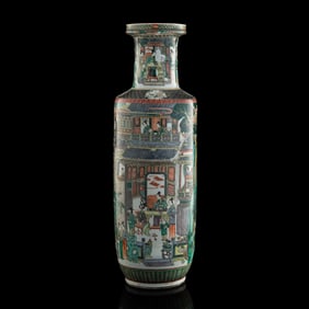 A large Chinese wucai rouleau vase, 19th century