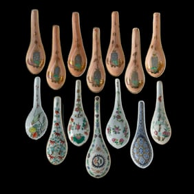 Fourteen Chinese famille rose spoons, 19th century