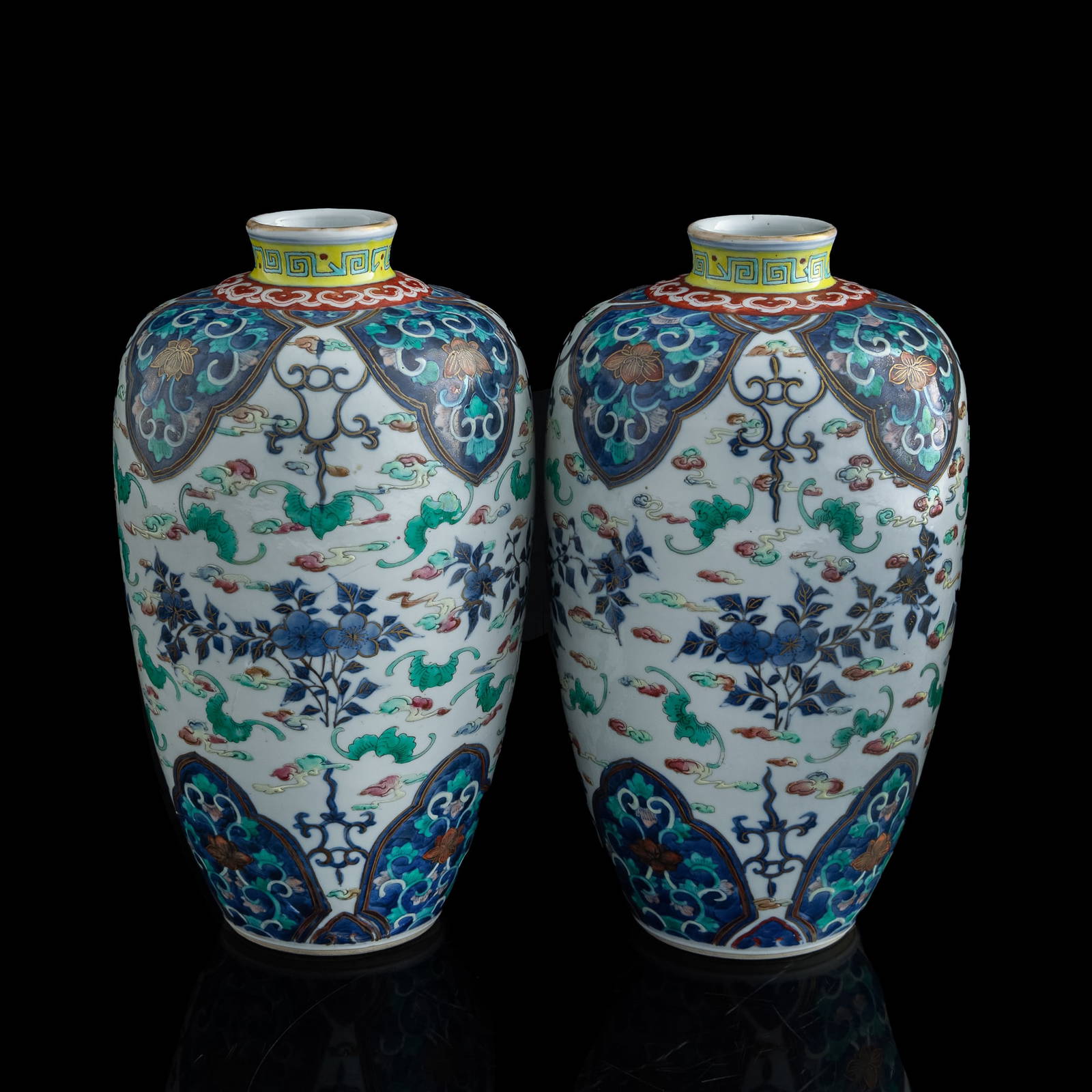 A pair of Chinese doucai 'cloud and bat' jars, 19th century