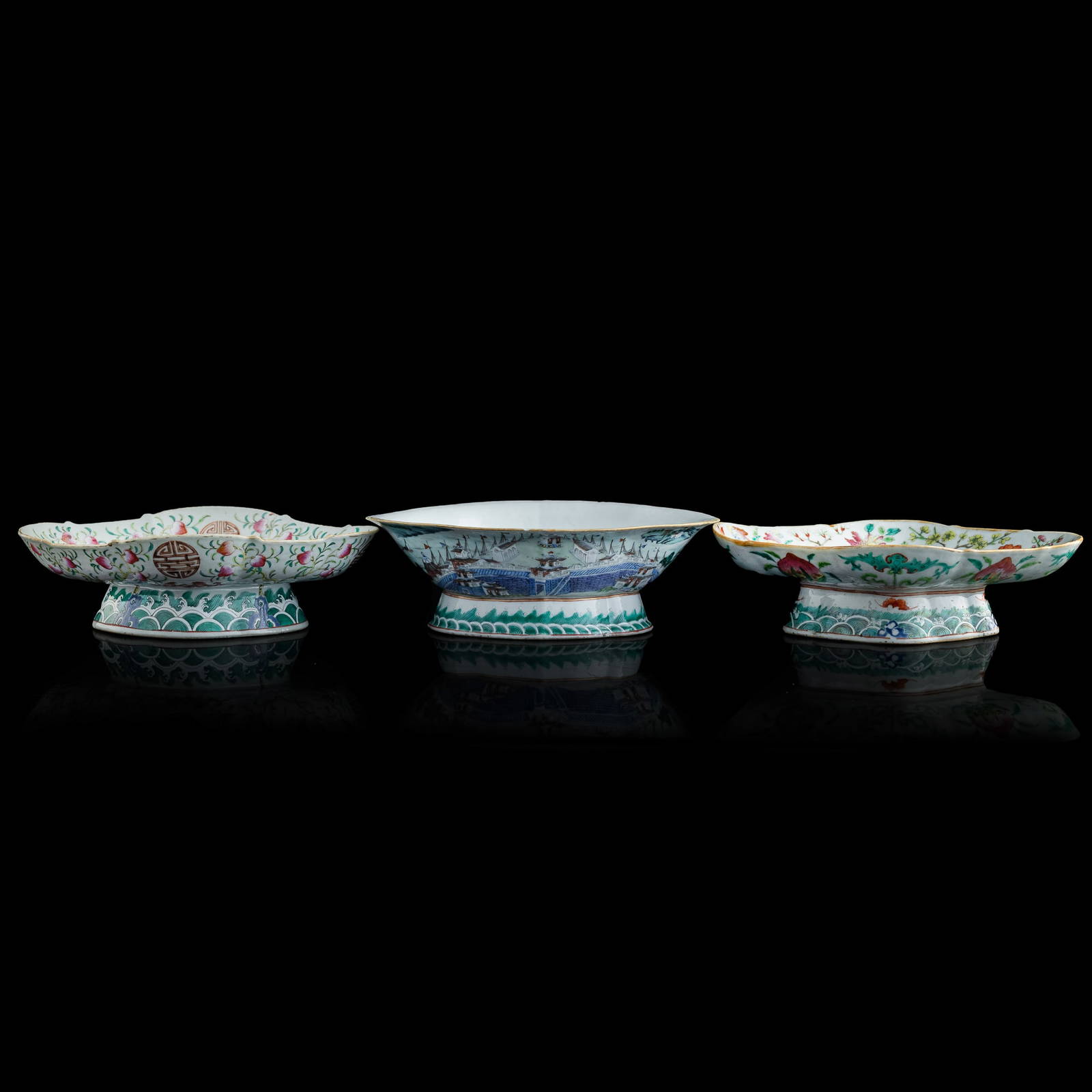 Three Chinese famille rose fruit bowls, 19th century
