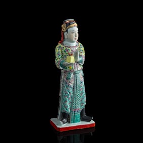 A Chinese famille rose figure of Guan Ping, Republic period