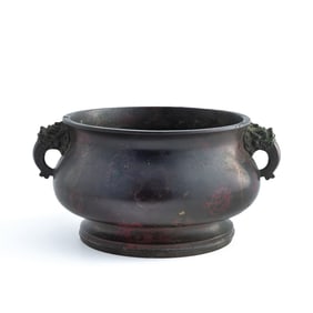 A Chinese bronze lion-head censer, 18th century