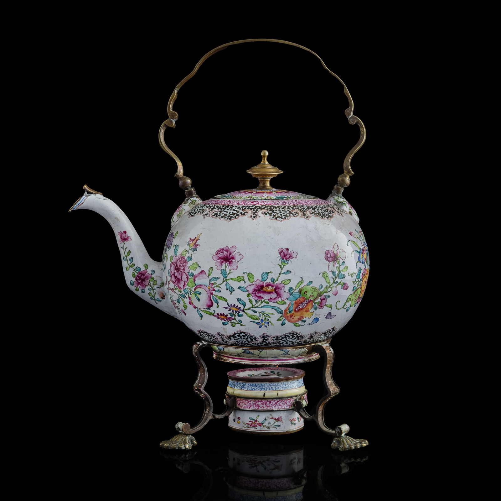 A Chinese export painted enamel teapot and warmer, 18th century (1 of 10)