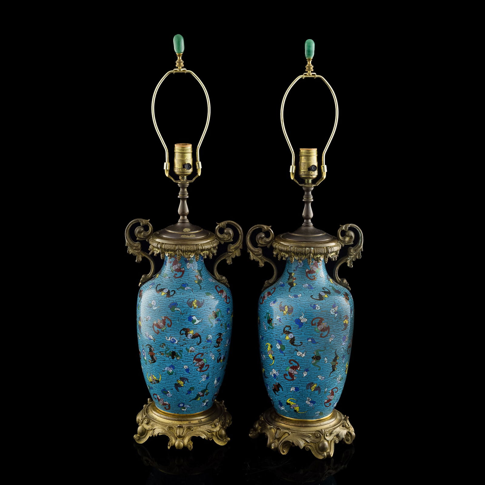 A pair of Chinese cloisonne vase lamps, 19th century (1 of 9)
