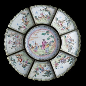 A Chinese painted enamel 'immortals' sectioned tray, 19th century