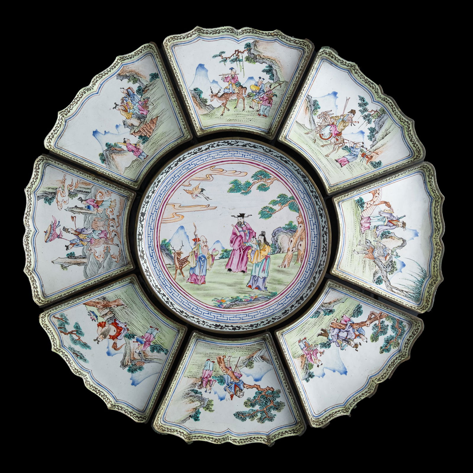 A Chinese painted enamel 'immortals' sectioned tray, 19th century (1 of 9)