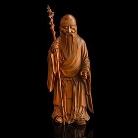 A Chinese boxwood figure of Shou, Republic period