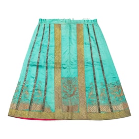 A Chinese green-ground gold-thread 'dragon' skirt, 19th century