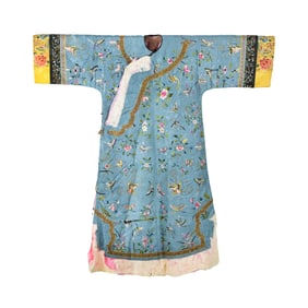 A Chinese blue-ground embroidered lady's over-robe, 19th century