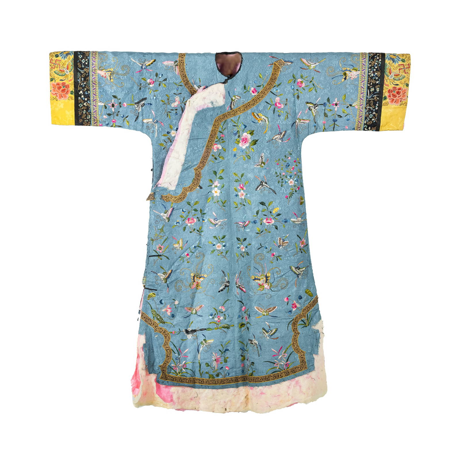 A Chinese blue-ground embroidered lady's over-robe, 19th century