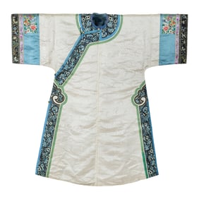 A Chinese white-ground 'hundred blessings' lady's over-robe, 19th century