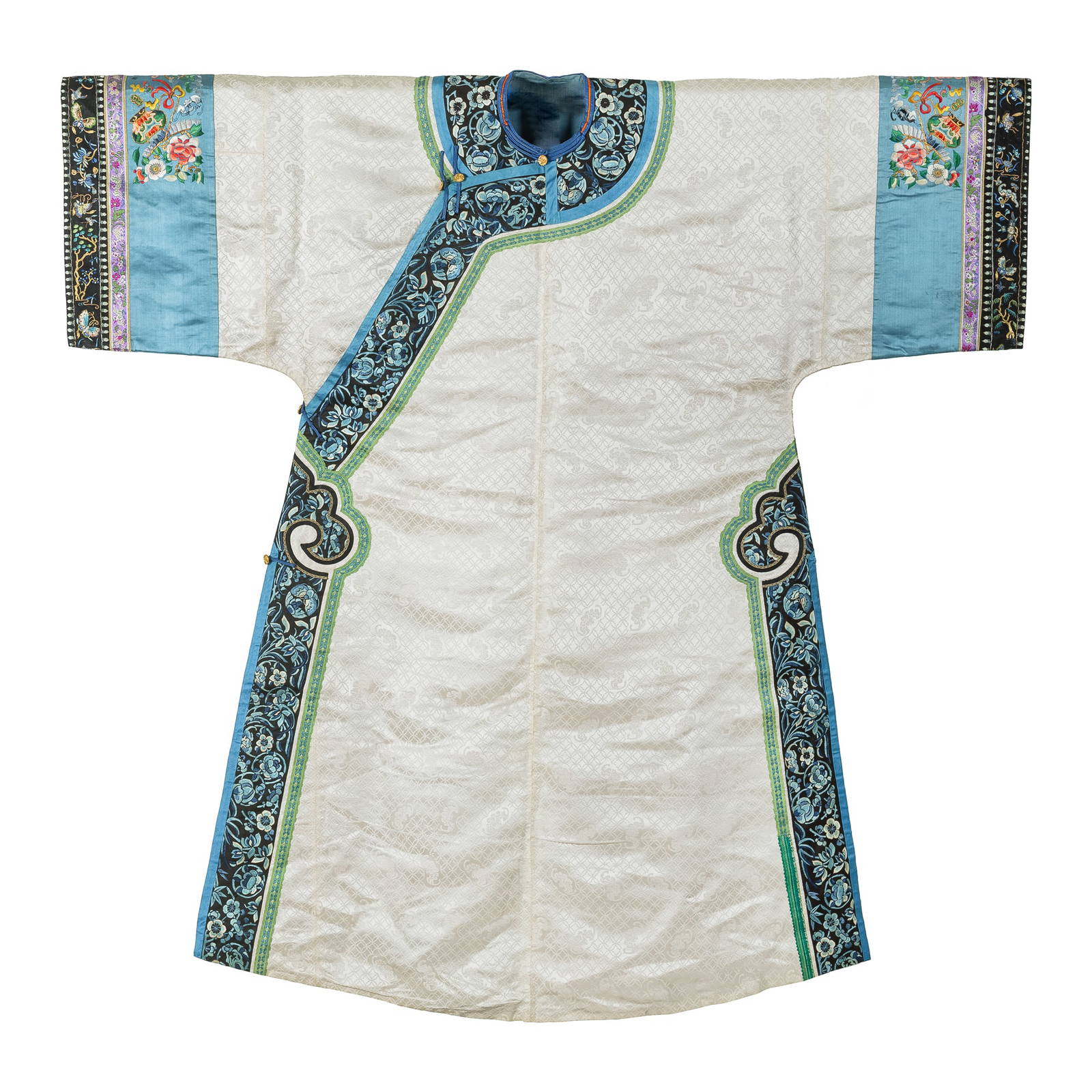A Chinese white-ground 'hundred blessings' lady's over-robe, 19th century