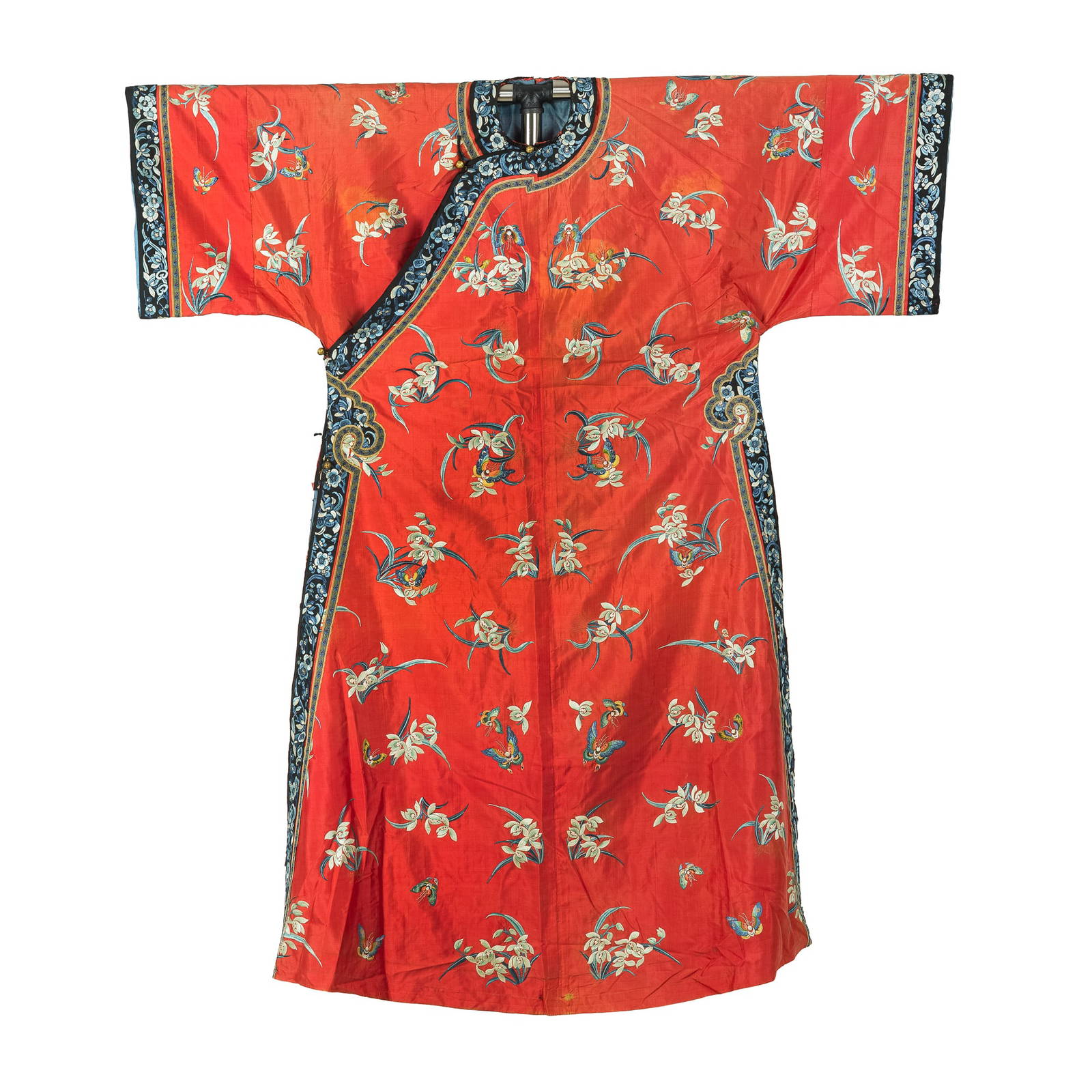 A Chinese red-ground embroidered lady's over-robe, 19th century