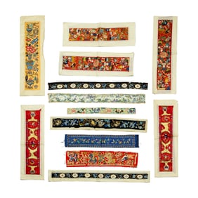 Thirteen Chinese embroidered sleeves, 19th century