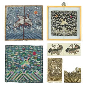 A group of Chinese rank badges and embroidered fragments, 19th century