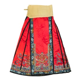 A Chinese red-ground embroidered skirt (Mamianqun), 19th century