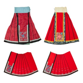 Two Chinese complete skirts and two skirt panels, 19th century