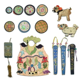 A group of Chinese embroidered accessories, Qing dynasty