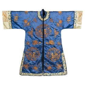 A Chinese blue-ground gold-thread lady's robe, 19th century