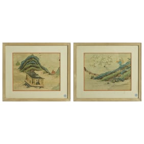 Two Chinese 'landscape' embroideries, 18th century