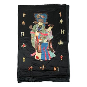 A Chinese black-ground embroidered panel, Republic period