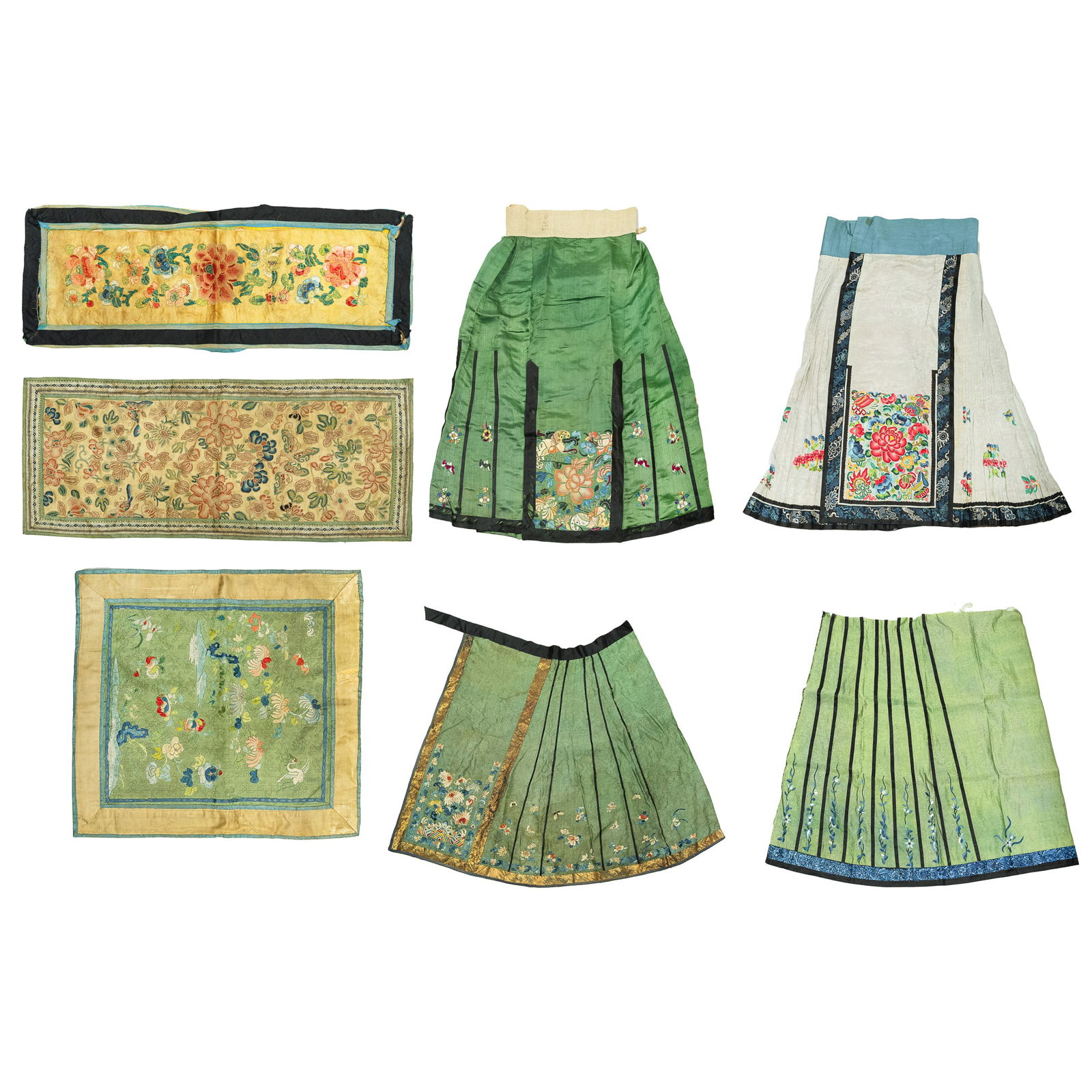 Two Chinese embroidered skirts and various panels, 19th century (1 of 16)