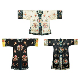 Three Chinese embroidered lady's robes, Qing dynasty/Republic period