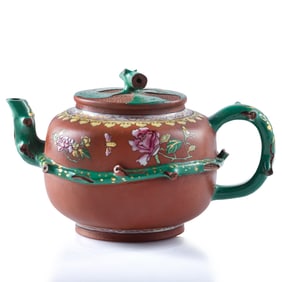 A Chinese enameled zisha teapot, Qing dynasty