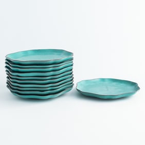 Eleven Chinese green-glazed zisha plates, Republic period