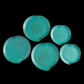 Five Chinese green-glazed zisha plates, Republic period