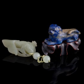 A Chinese jade pendant and a lapis toggle, 19th century