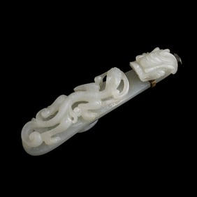 A Chinese white jade dragon hook, Qing dynasty