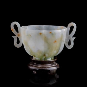 A Chinese jadeite double-handled cup, 19th century