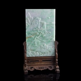 A Chinese carved jadeite 'landscape' table screen, 19th century or later