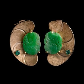 A pair of Chinese jadeite clip-on earrings