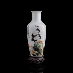 A Chinese famille rose 'crane' vase, Republic period