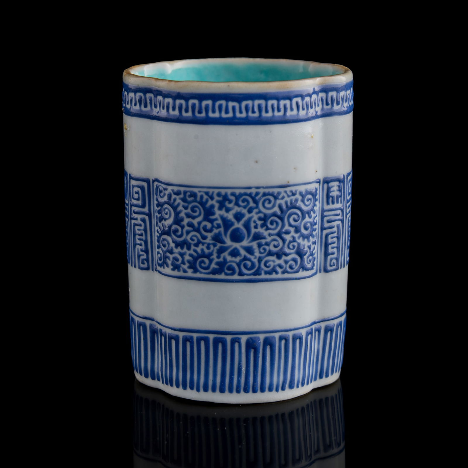 A Chinese blue-enameled porcelain brush pot, 18th century (1 of 9)