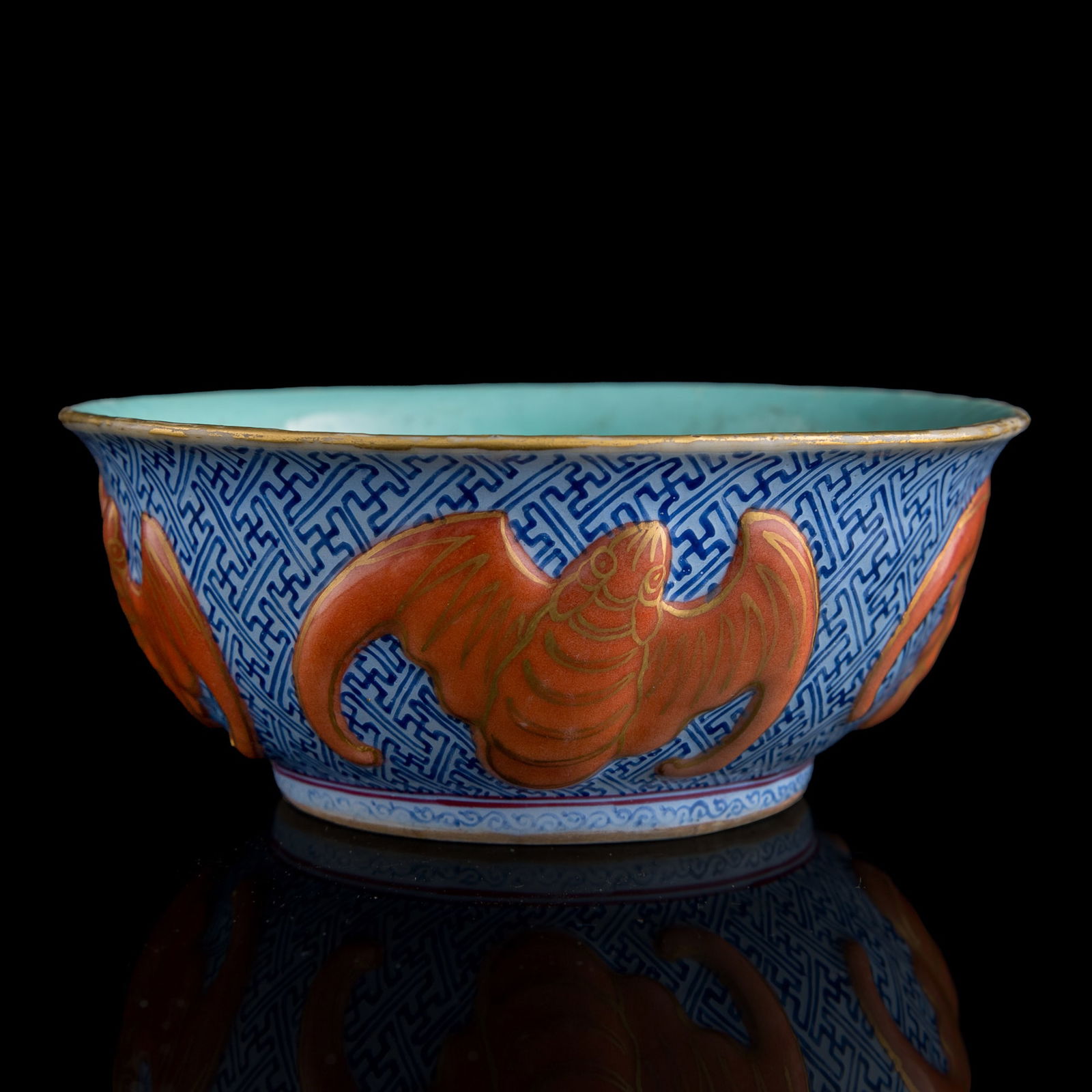 A Chinese brocade-ground famille rose 'fu' bowl, Daoguang period, Qing dynasty (1 of 7)