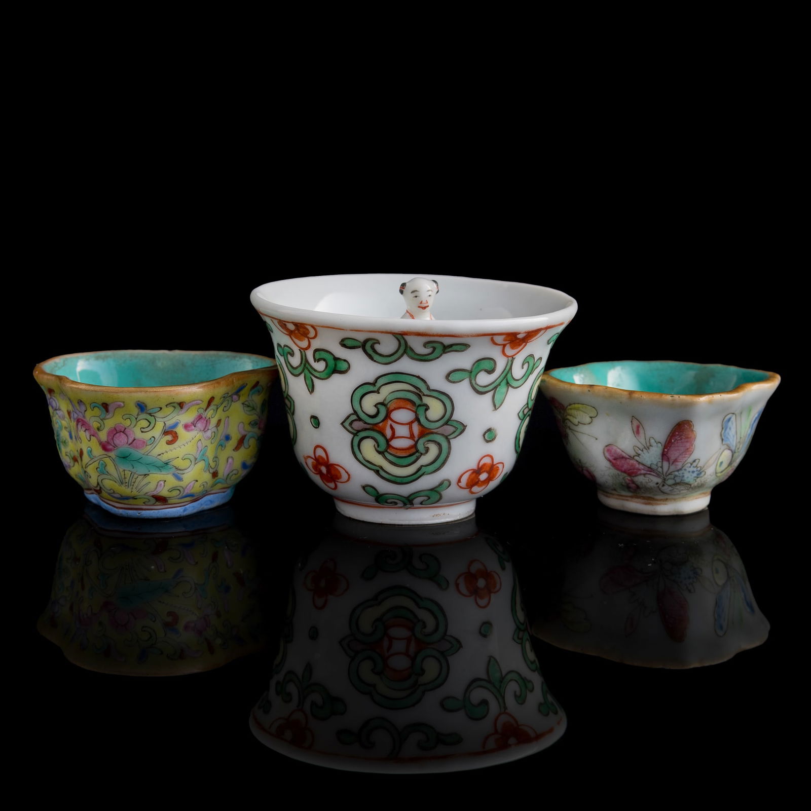 Three various Chinese famille rose cups, 19th century (1 of 10)