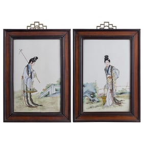 A pair of Chinese famille rose porcelain plaques, Republic period