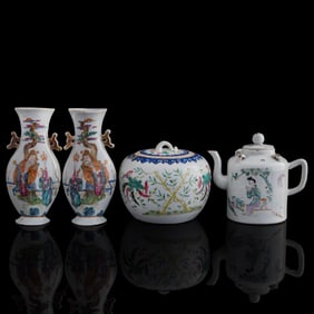 Four various Chinese famille rose porcelain pieces, late 19th century