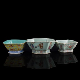 Three Chinese famille rose fruit bowls, late 19th century