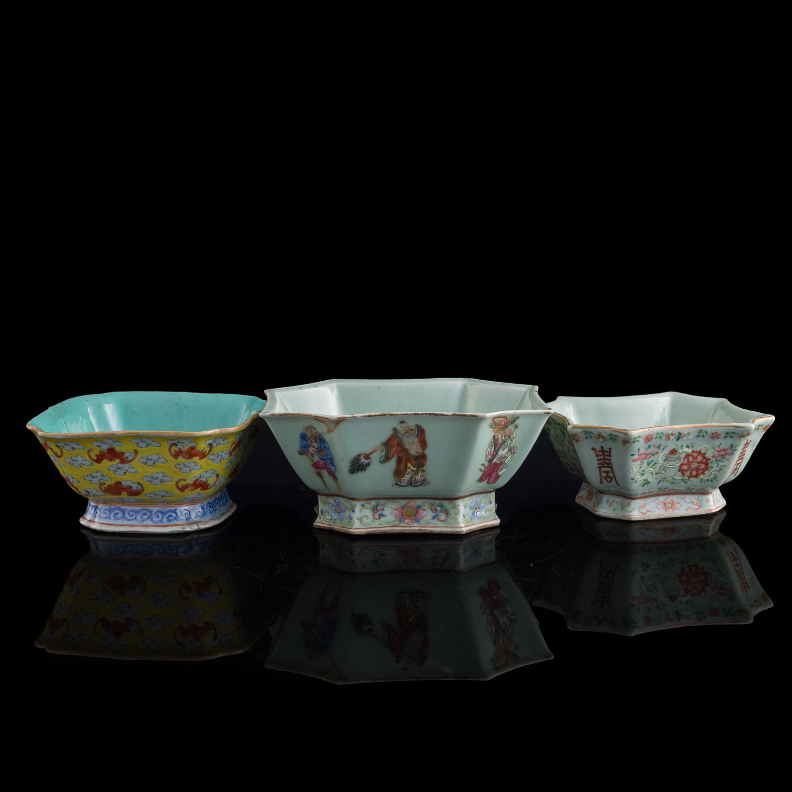 Three Chinese famille rose fruit bowls, late 19th century (1 of 13)