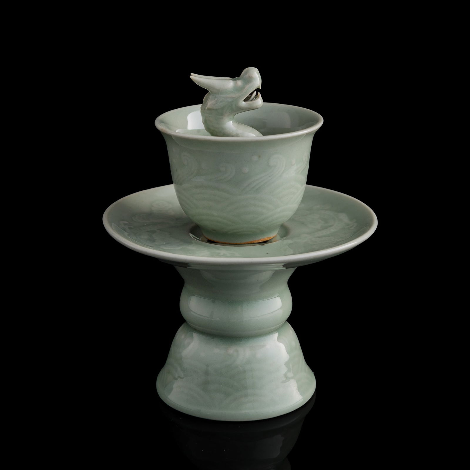 A Chinese celadon-glazed wine-pouring vessel (gongdao cup), Republic period (1 of 10)