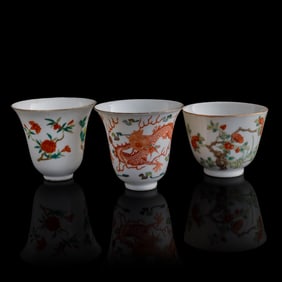 Three Chinese famille rose cups, late 19th century