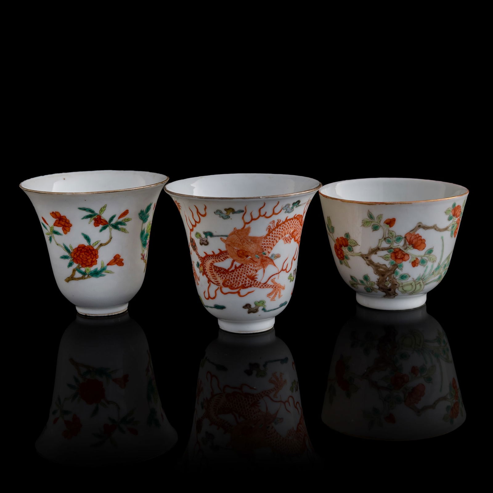 Three Chinese famille rose cups, late 19th century (1 of 10)