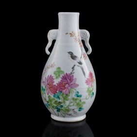 A Chinese famille rose elephant-handle vase, late 19th century