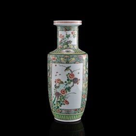 A Chinese wucai rouleau vase, late 19th century